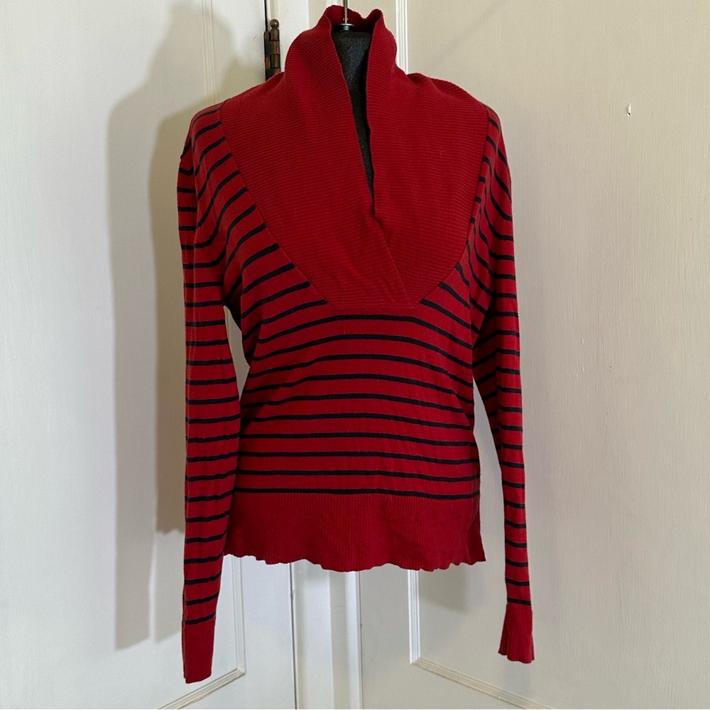 Banana Republic Red and Grey Striped Sweater